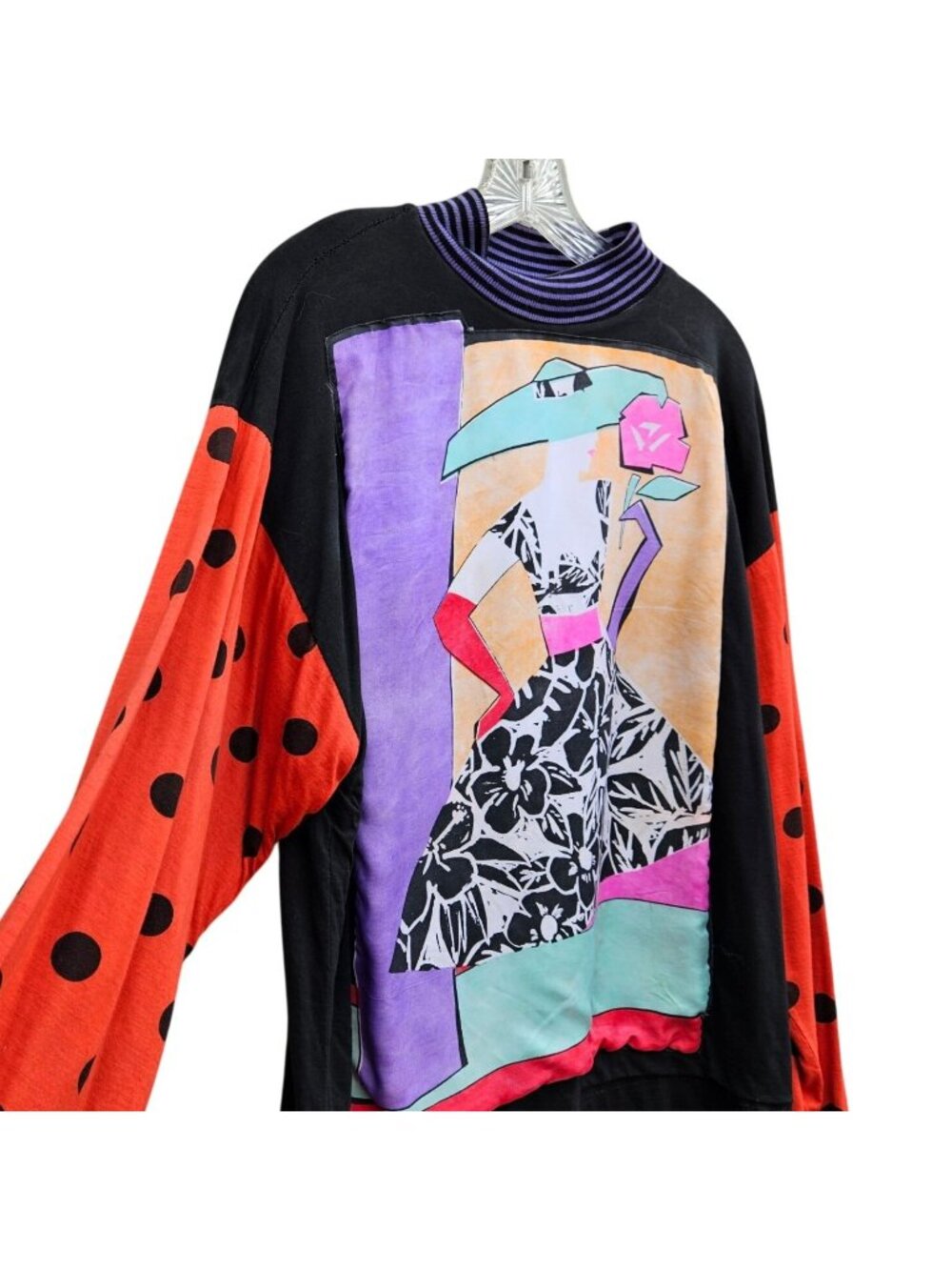 80s Reversible Polka Dot Stripe Graphic Cotton Top Unisex L/XL Mona Lisa - Picture 3 of 16